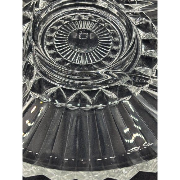 Vintage Indiana Glass Lotus Clear 4 part Divided Relish Plate with Dip Cup Space - Picture 6 of 7